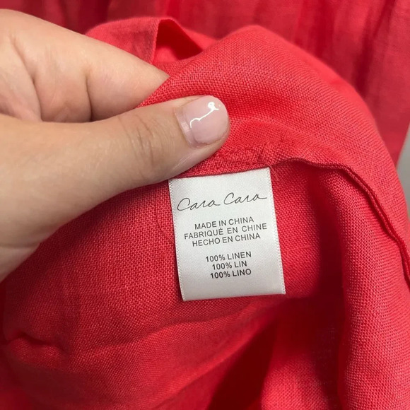Cara Cara NEW NWT Jenny Tie Shoulder Linen Midi Dress Hibiscus Size Medium - Picture 7 of 9